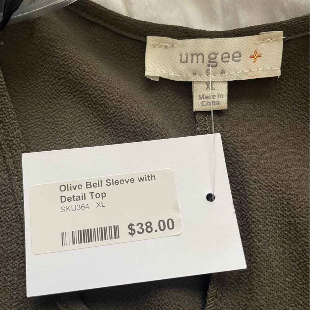 NWT Umgee Womens Olive Green Bell Sleeve Blouse - XL - Picture 4 of 5
